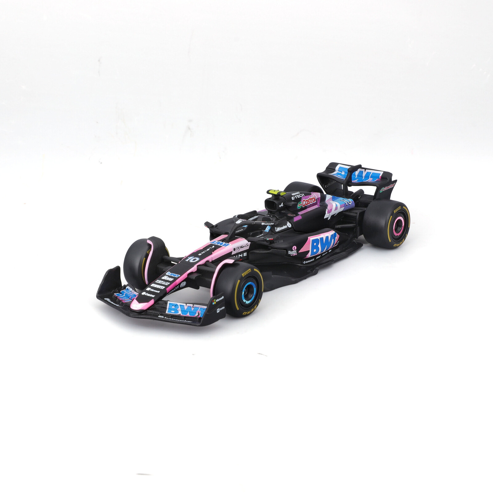 Bburago 1:43 RACE Formula F1 - BWT Alpine F1 Team A524 (2024) #10 (Pierre Gasly) - with driver and d
