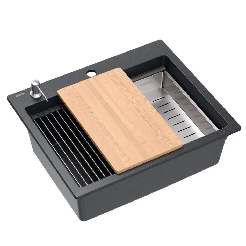 Quadron Granitový dřez KURT 110 WORKSTATION Black Dotted ZLE-09010