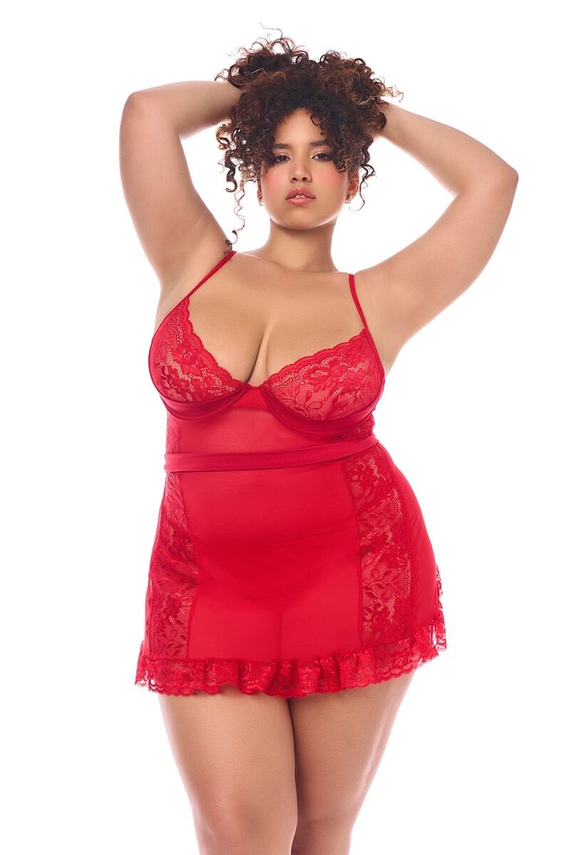 Červená babydoll košilka Plus size 7507