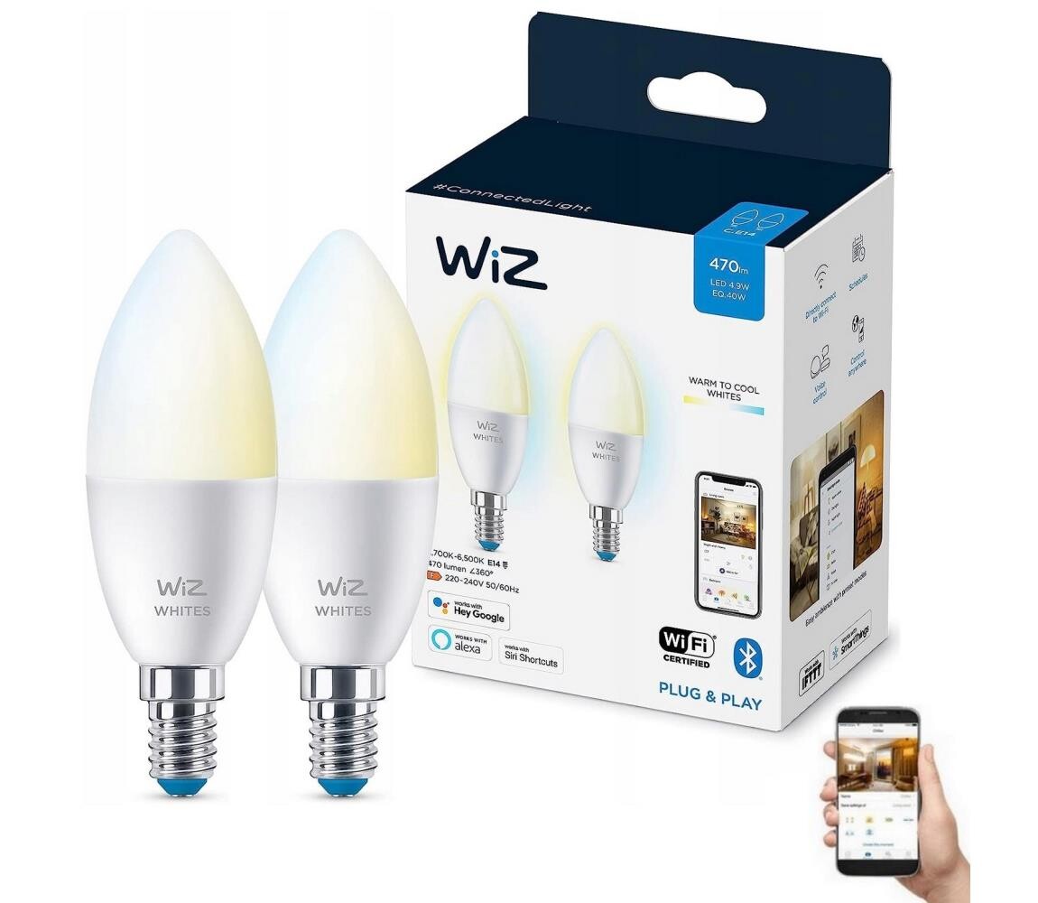 SADA 2x LED Stmívatelná žárovka C37 E14/4,9W/230V 2700-6500K CRI 90 Wi-Fi - WiZ 871951455133600