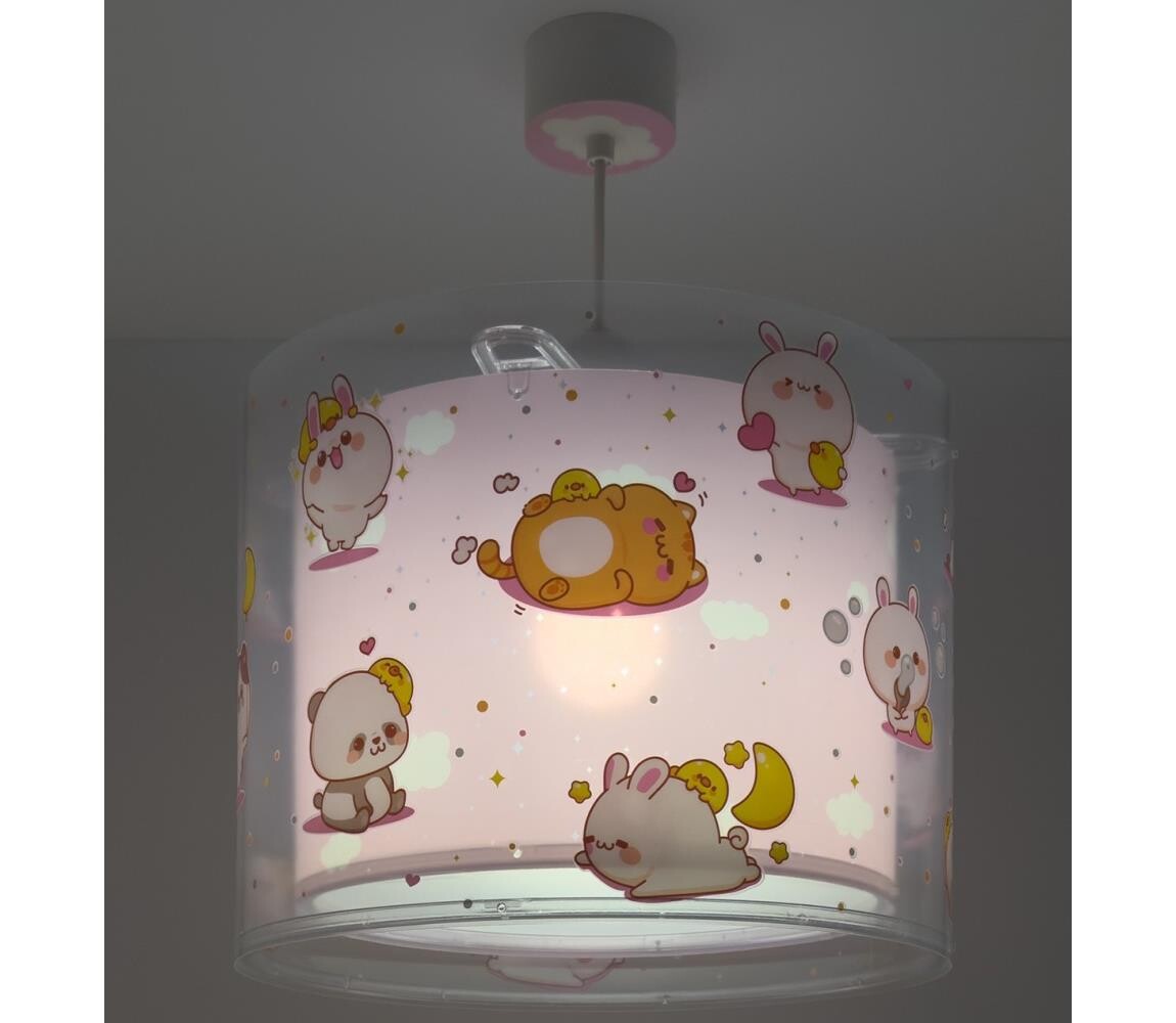 Dalber 41762S - Dětský lustr KAWAII FRIENDS 1xE27/15W/230V růžová 41762S