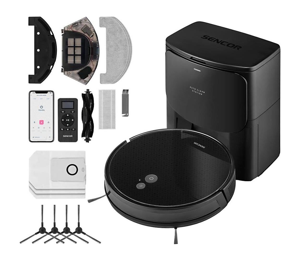Sencor-Robotický vysavač s mopem 2v1 16W/2600 mAh Wi-Fi černá + dálkové ovládání 41017042