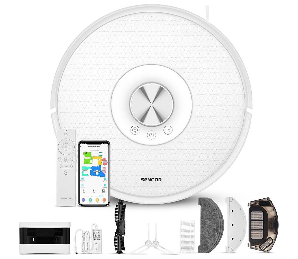 Sencor- Robotický vysavač s mopem 2v1 50W/5000 mAh Wi-Fi bílá + dálkové ovládání 41016504