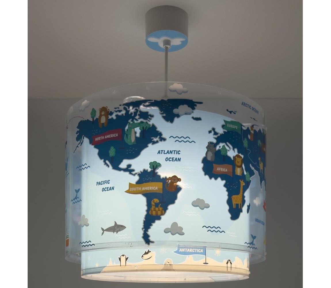 Dalber 40672 - Dětský lustr WORLD 1xE27/15W/230V modrá 40672