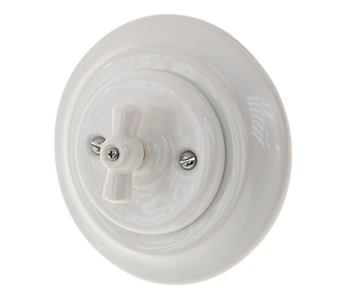 Bohemia-Design - Porcelánový retro vypínač otočný s rámečkem č. 5 bílá K1-R120A1-W