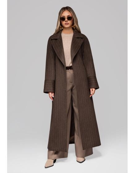 Dámský kabát s pruhy LARICA OW-COLC-0105 v1 – hnědý