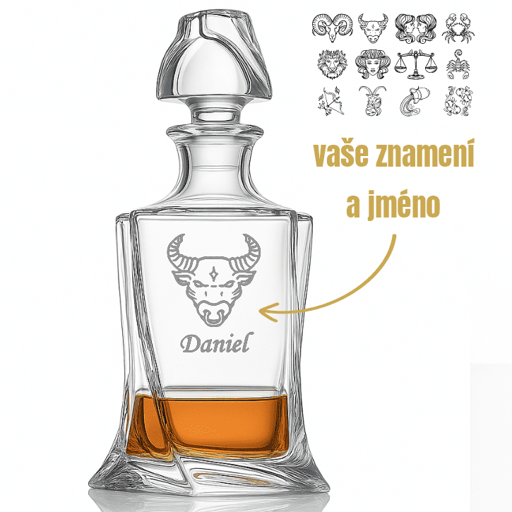 Dekorant Karafa na whisky Quadro se znamením zvěrokruhu a jménem 770 ml