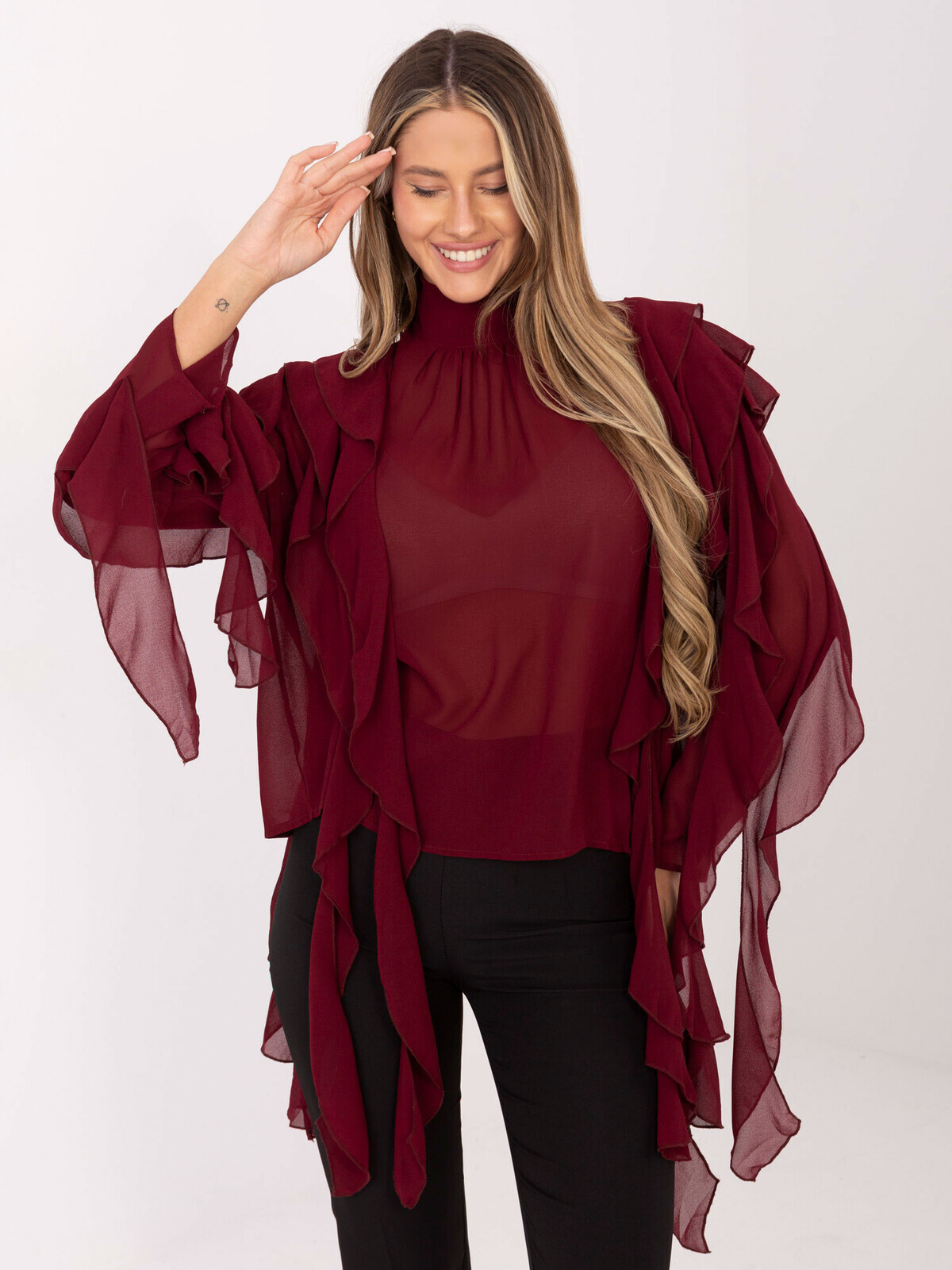 Bordová šifonová halenka s volány