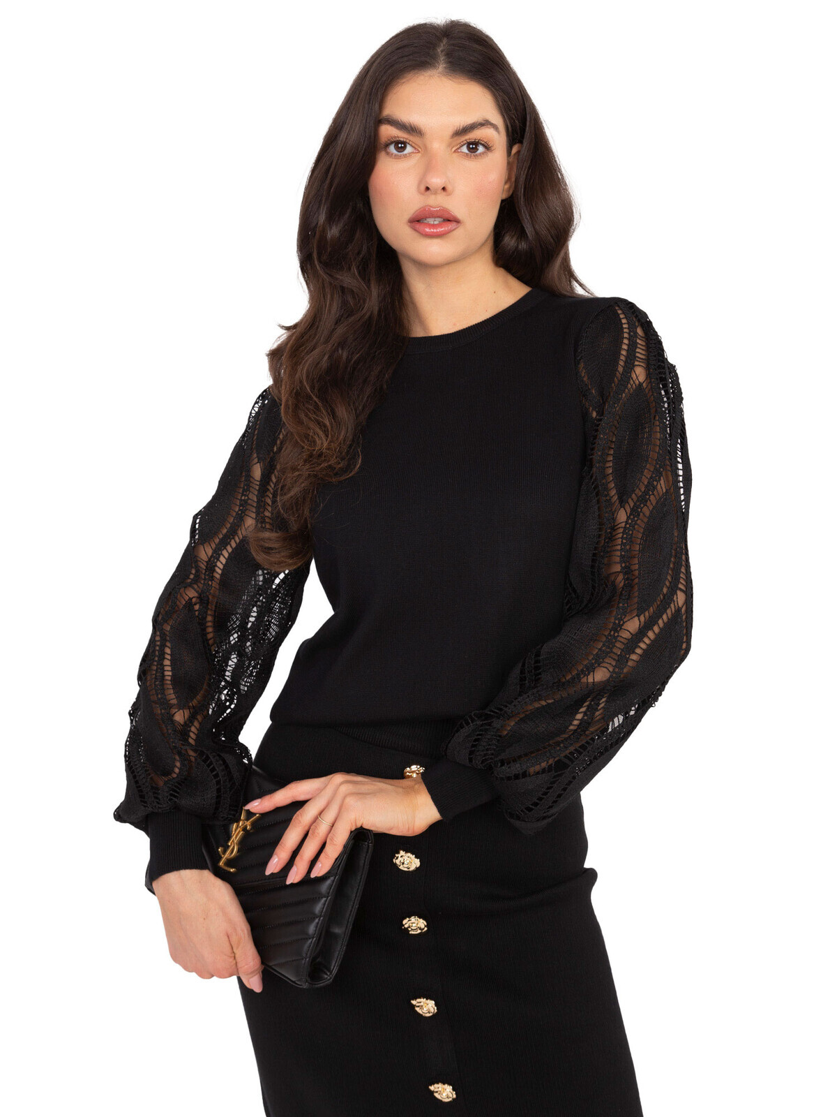 Černý svetr s krajkovými rukávy