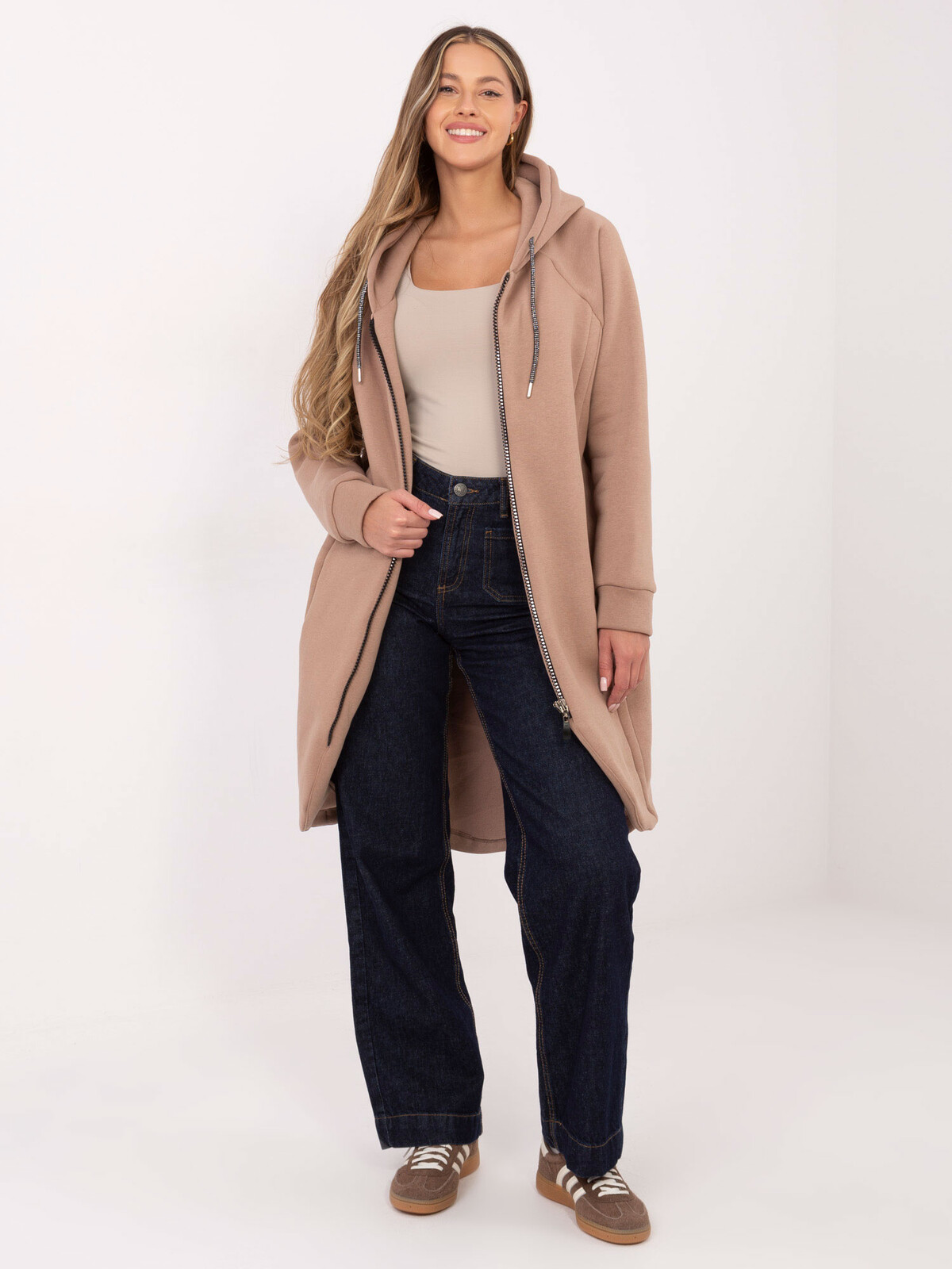 Dámská mikina na zip v tmavě béžové barvě