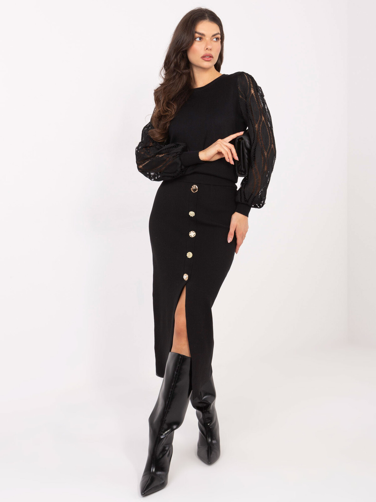 Černá midi sukně s knoflíčky