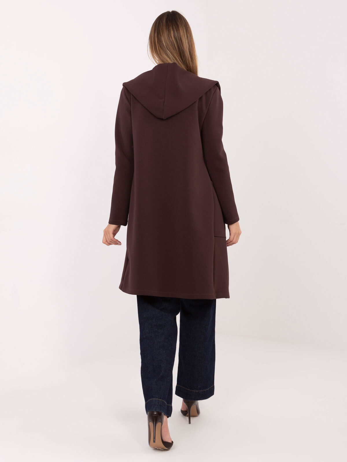 Dámský kabát s kapucí, tmavě hnědý