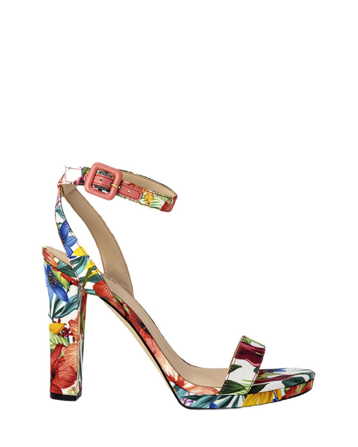 Květinové sandály Guess na podpatku