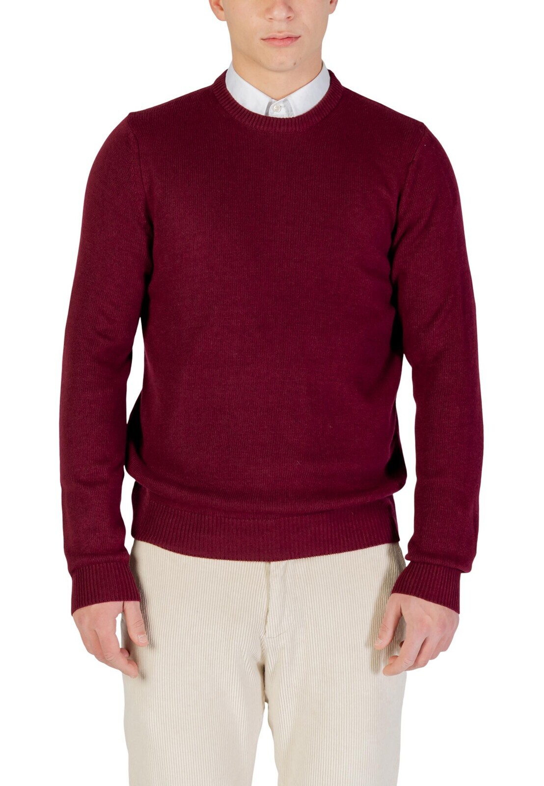 Pánský bordó svetr s kulatým výstřihem
