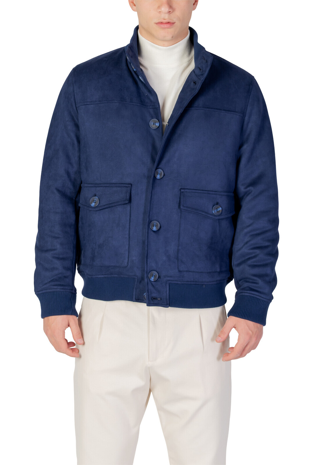 Modrá bomber bunda s knoflíky