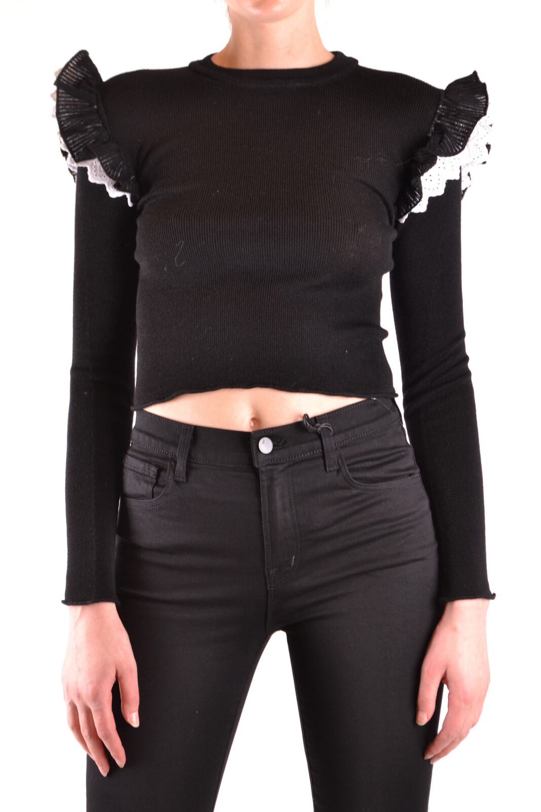 Černý crop top s volány
