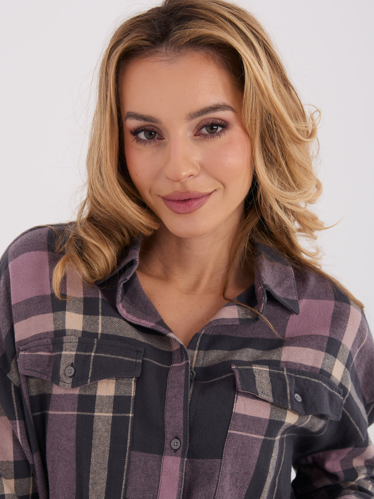 Dámská károvaná košile v šedo-růžové barvě