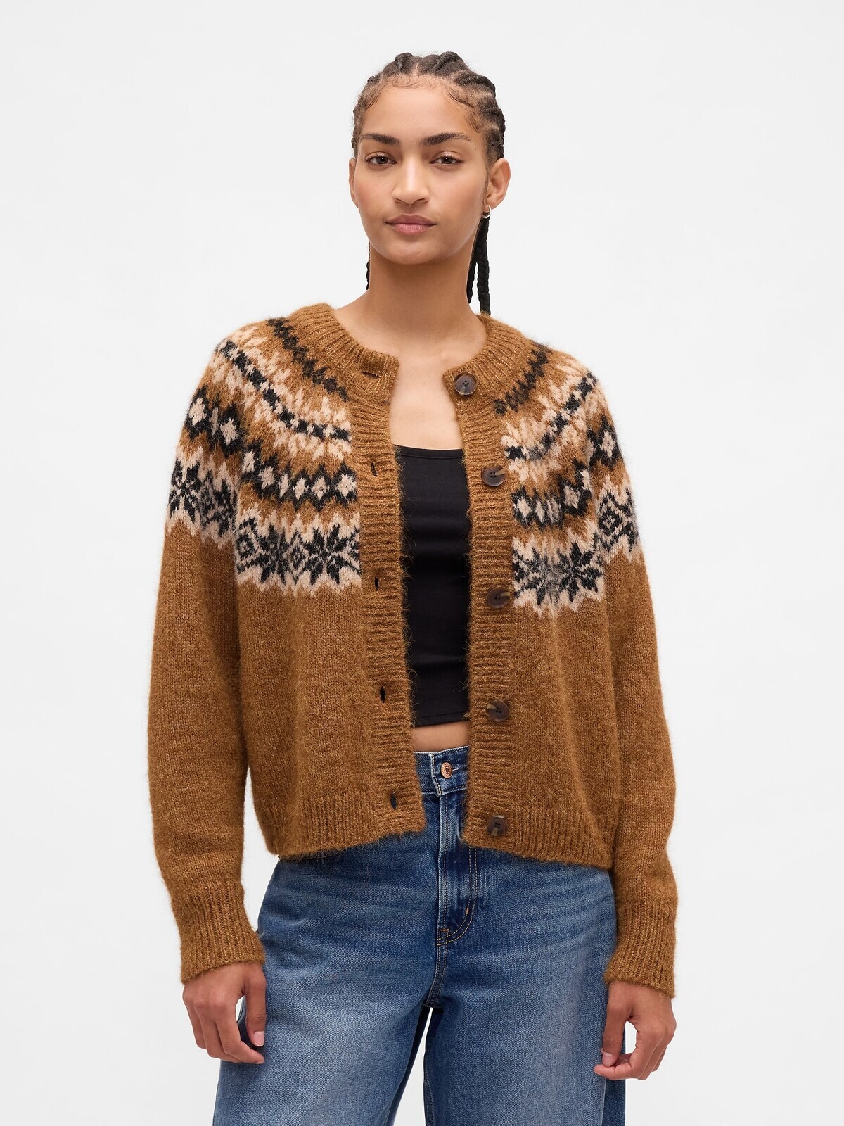 GAP Oversize kardigan Fair Isle s příměsí vlny - Dámské