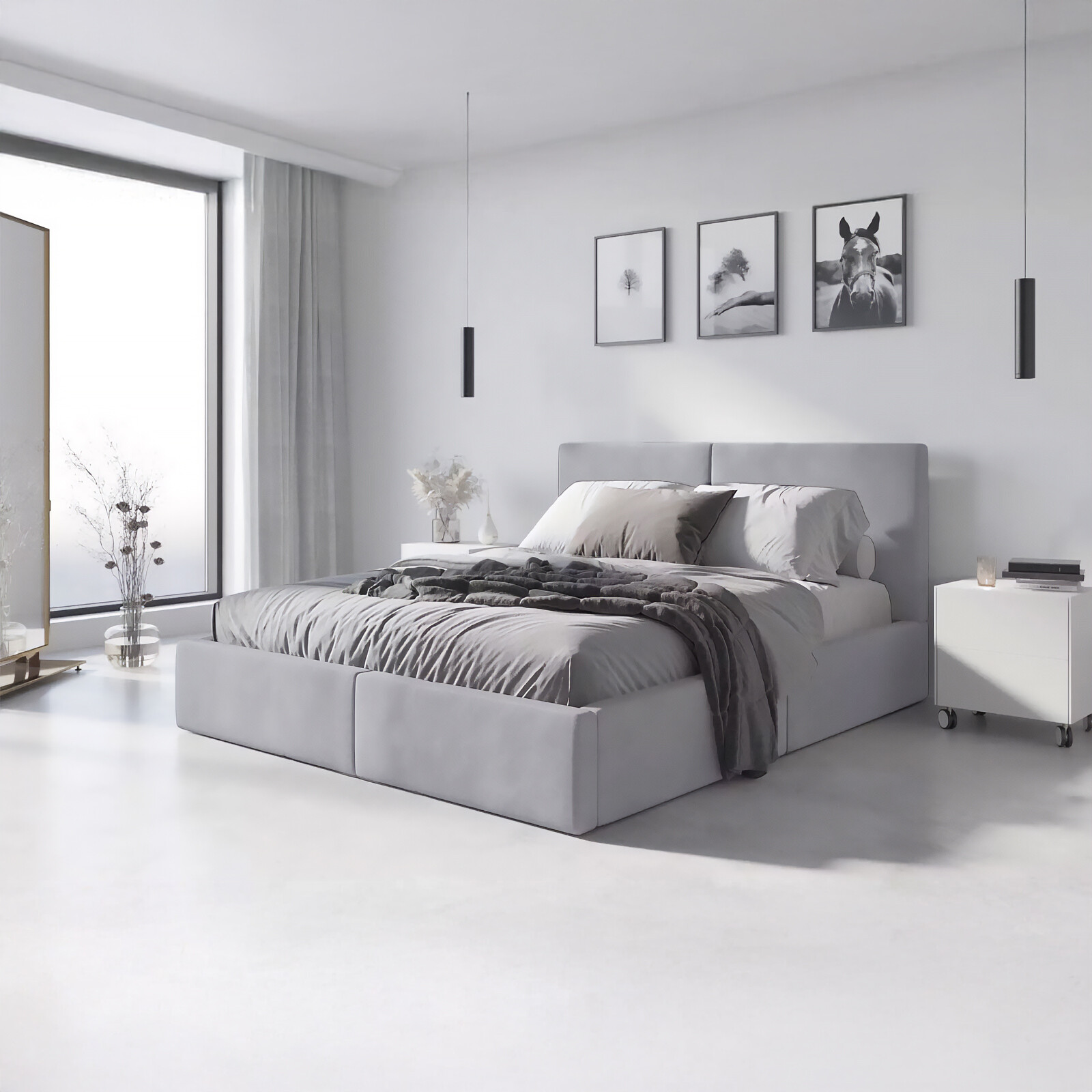 SMB Čalouněná postel HILARY 1, 160x200 cm Barva: SWING 16 (světle šedá)