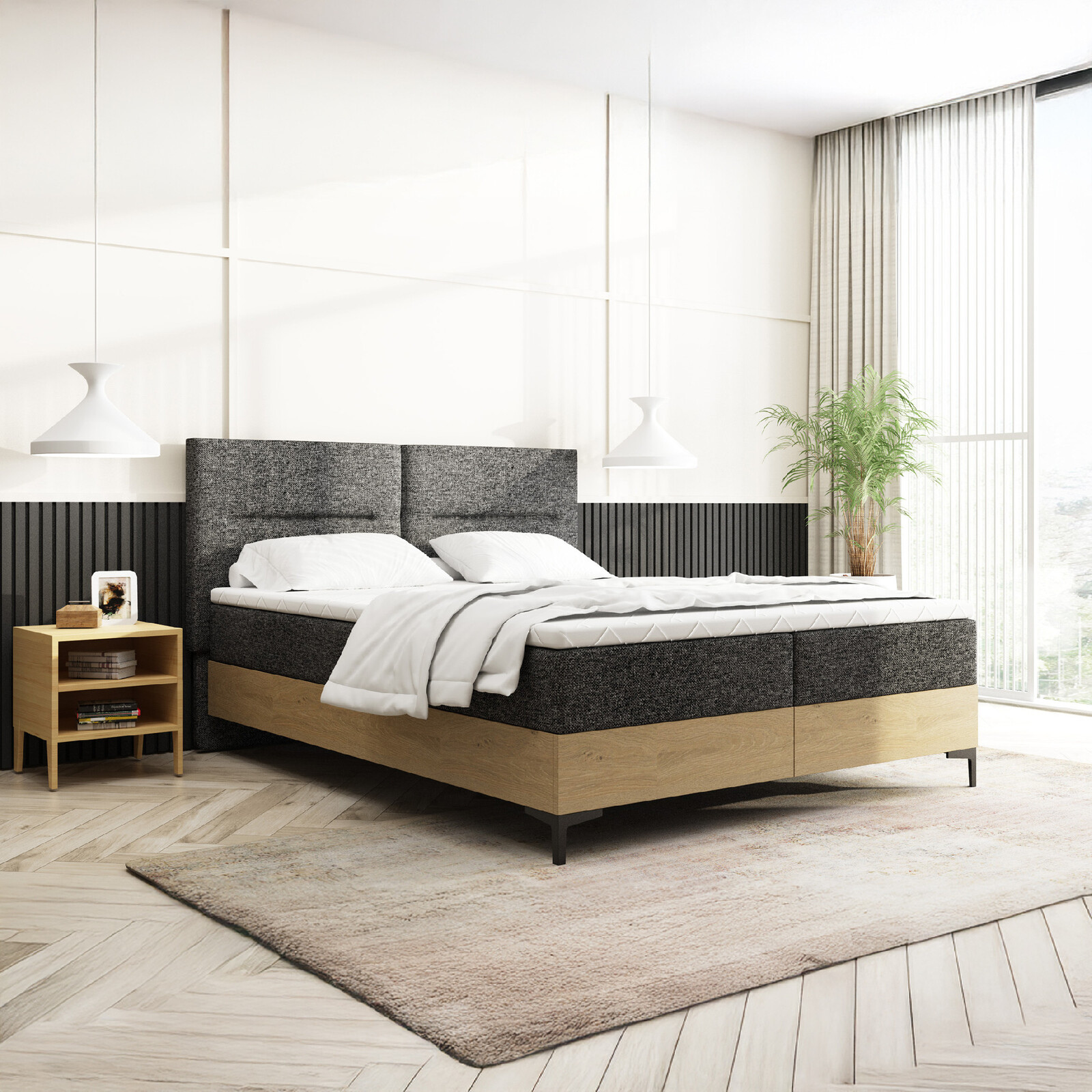 SMB Postel z masivu s čalouněním a úložným prostorem IMPERIA, 180x200 cm