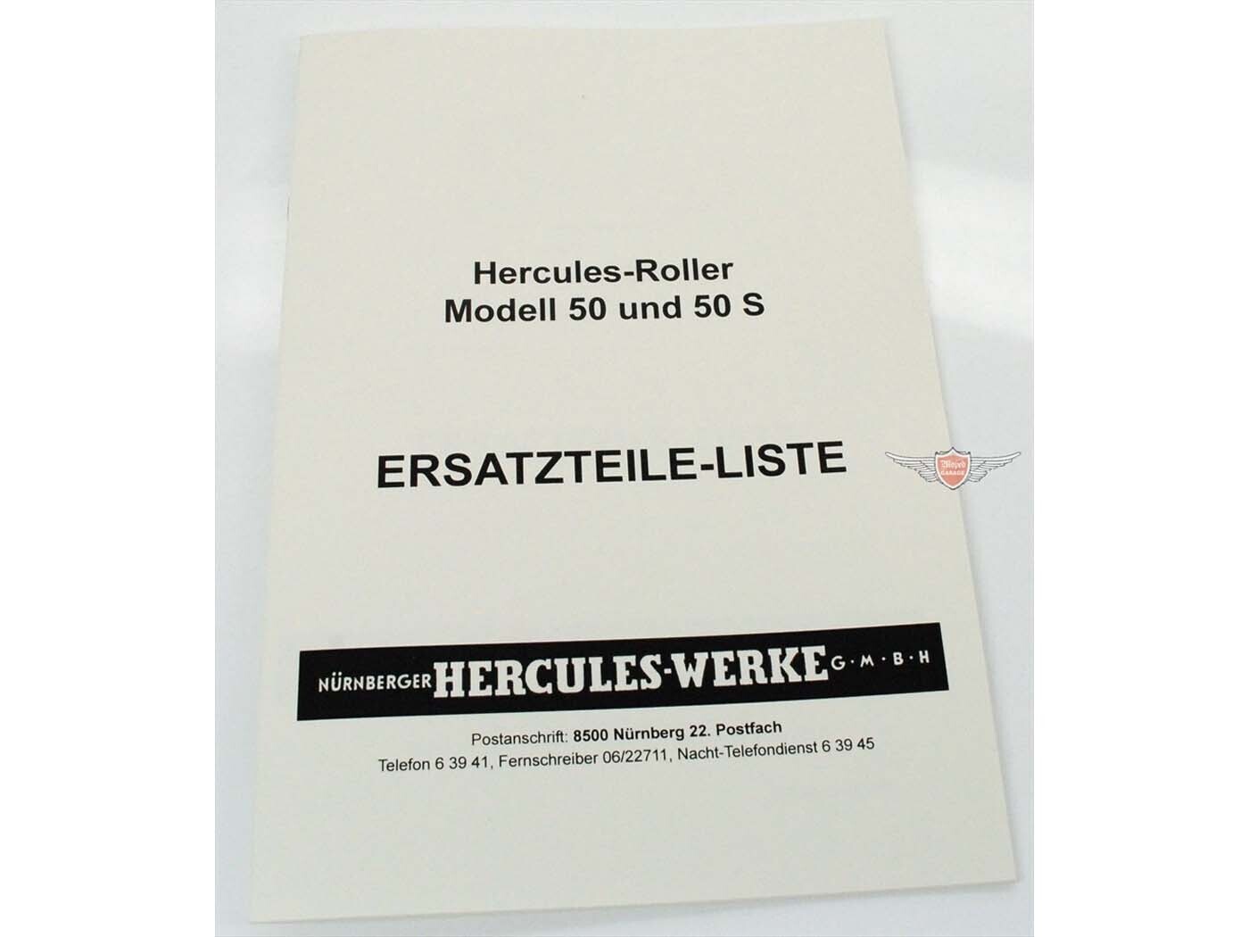 Diverse / Import Seznam náhradních dílů, katalog dílů, vydání 1963 pro skútr Hercules R 50 RS S