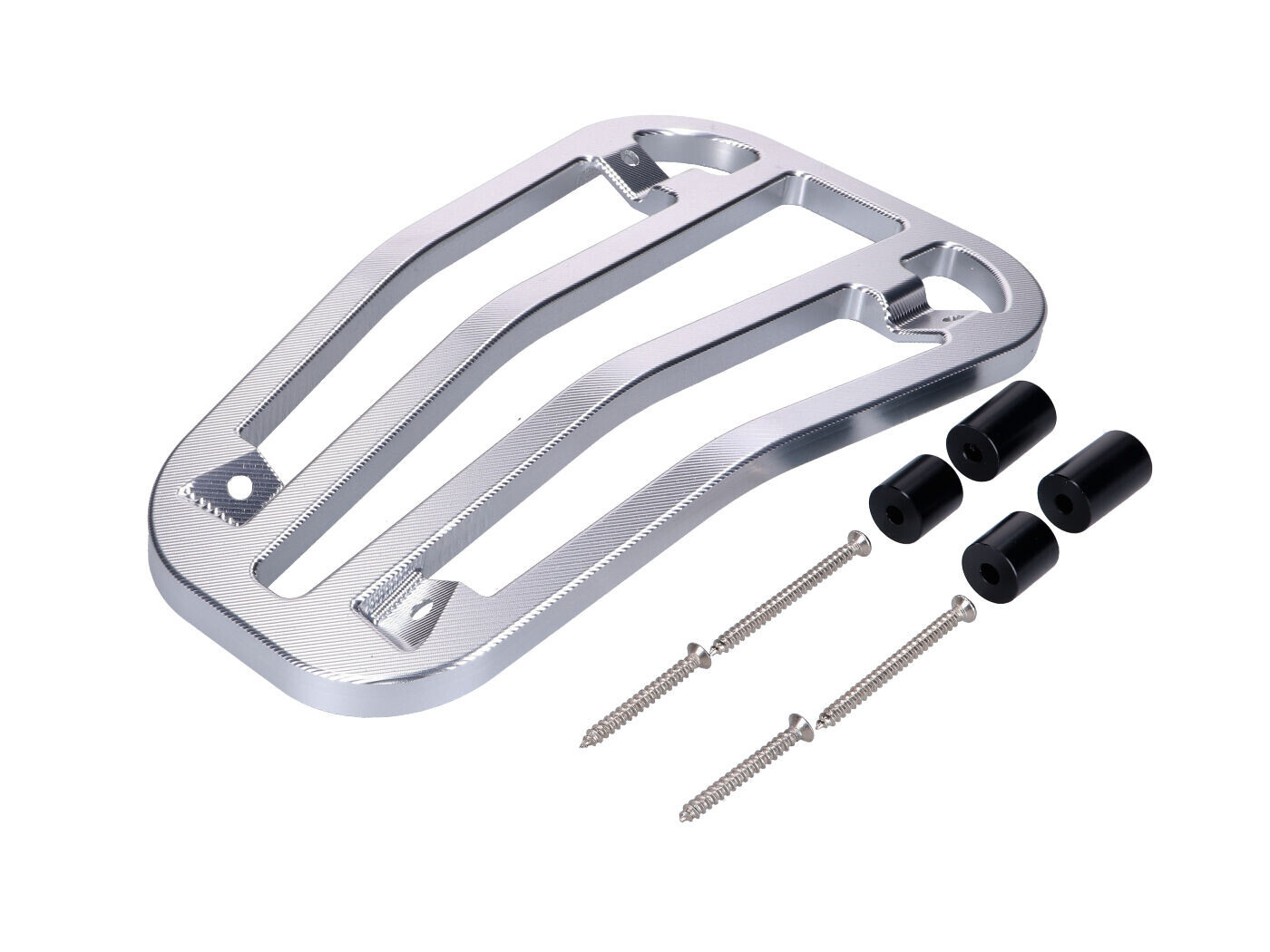 Moto Nostra Nosič top case / nosič zavazadel do průchozí části Moto Nostra, stříbrný, CNC, pro Vespa Primavera 50–150 ccm, Sprint 50–150 ccm