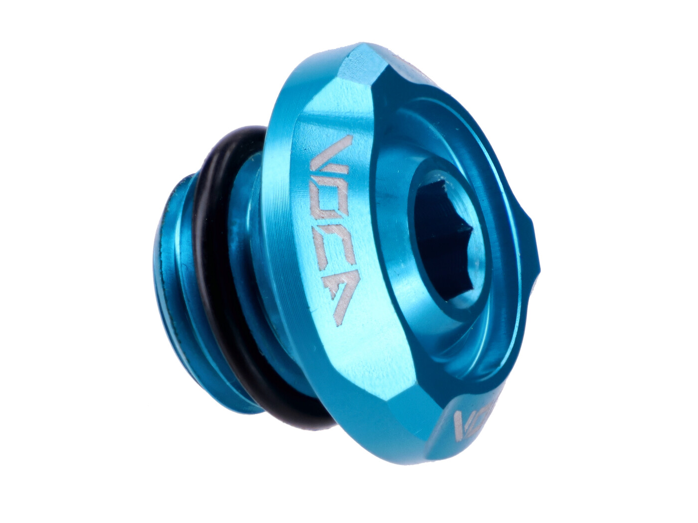 Zátka plnicího otvoru oleje Voca Racing M14x1,5 mm tyrkysová pro Minarelli horizontal