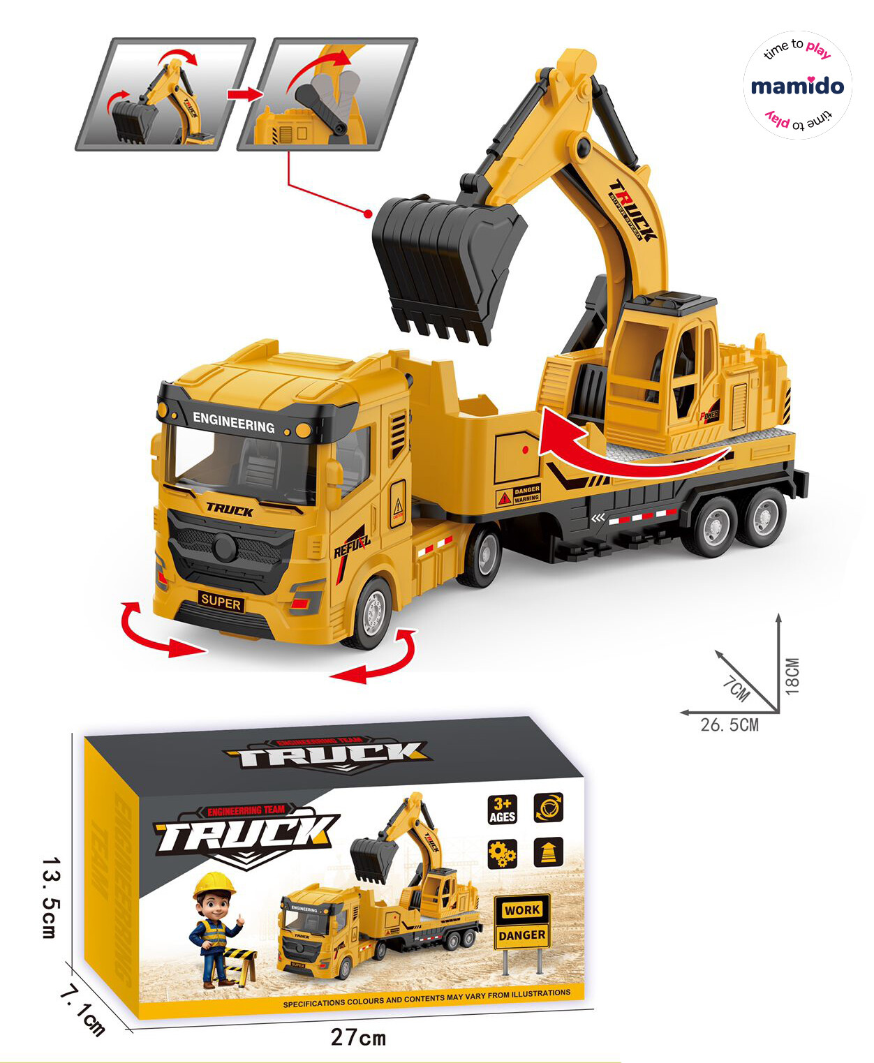 Mamido Kamion s bagr a pohyblivou lžící žlutý MT1195