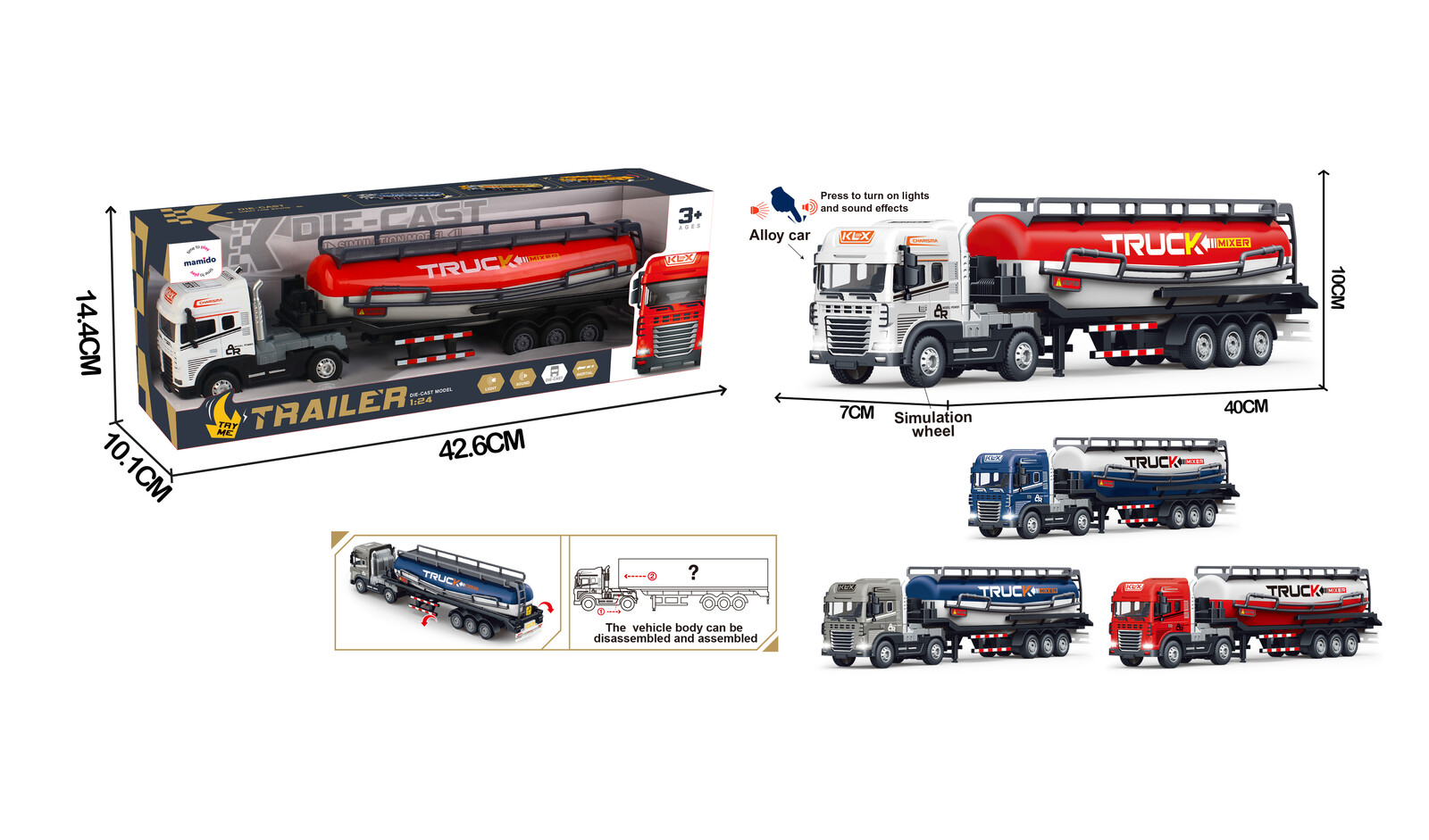 Mamido Nákladní auto s cisternou 1:24 světelné a zvukové efekty červené MT1298