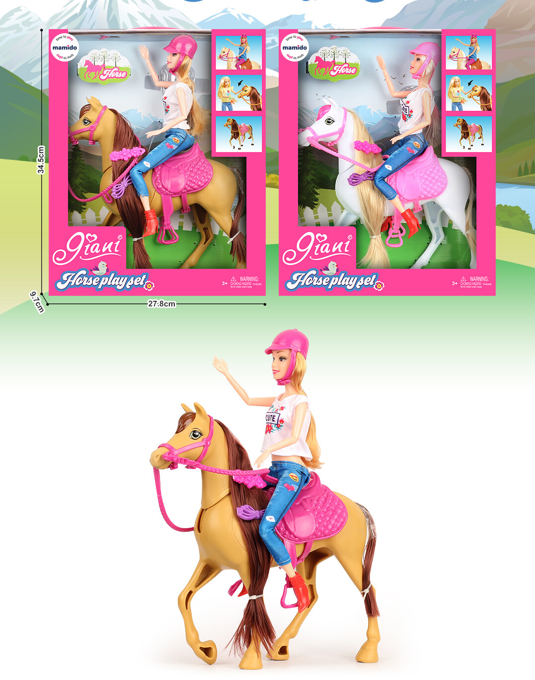 Mamido Panenka s koněm a růžové doplňky, blondýna MT1180