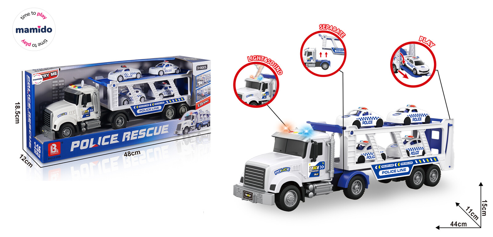 Mamido Policejní nákladní auto s autíčky 1:16 se světlem a zvukem MT1341