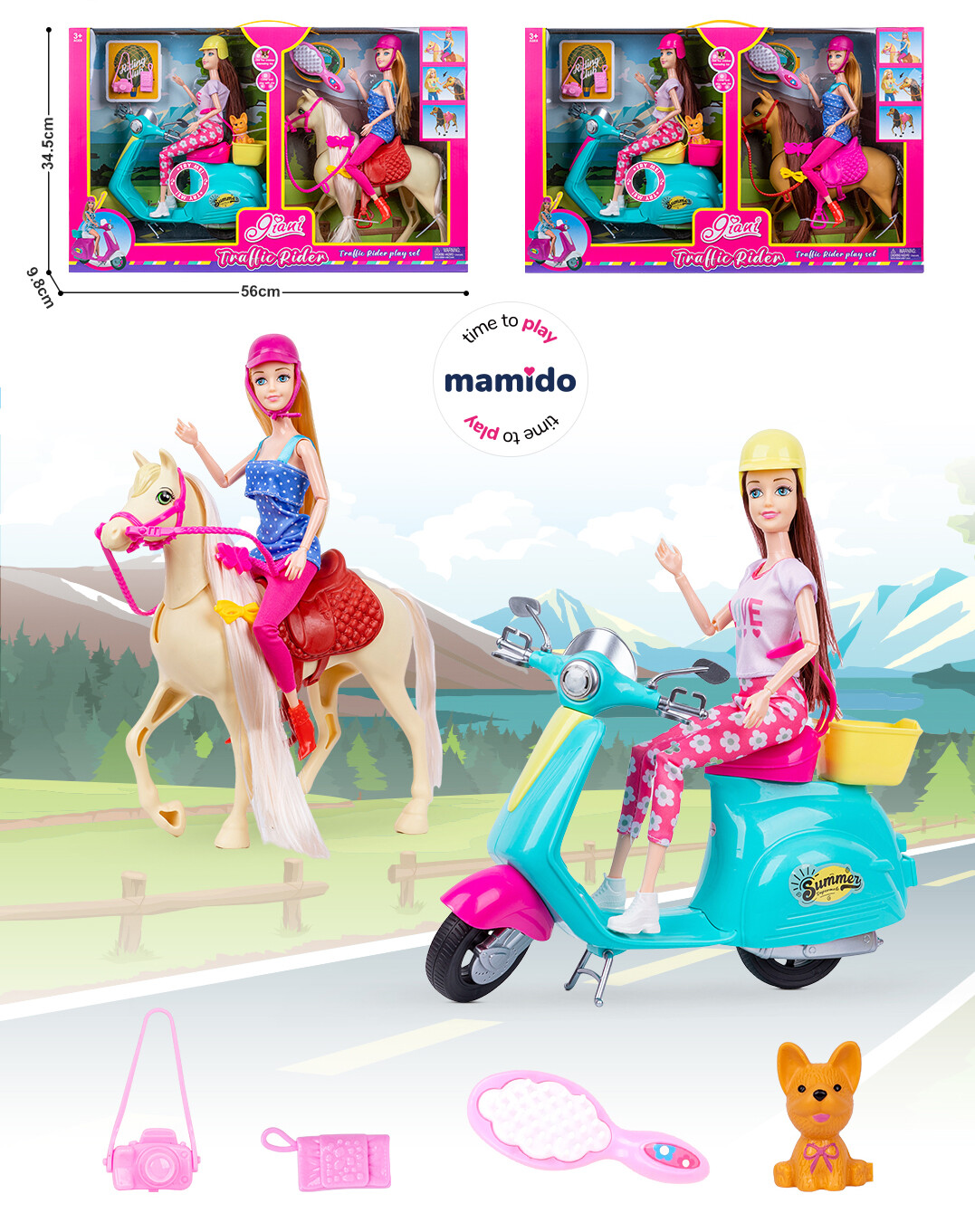 Mamido Velká sada s 2 panenkami, koněm a skútrem MT1181
