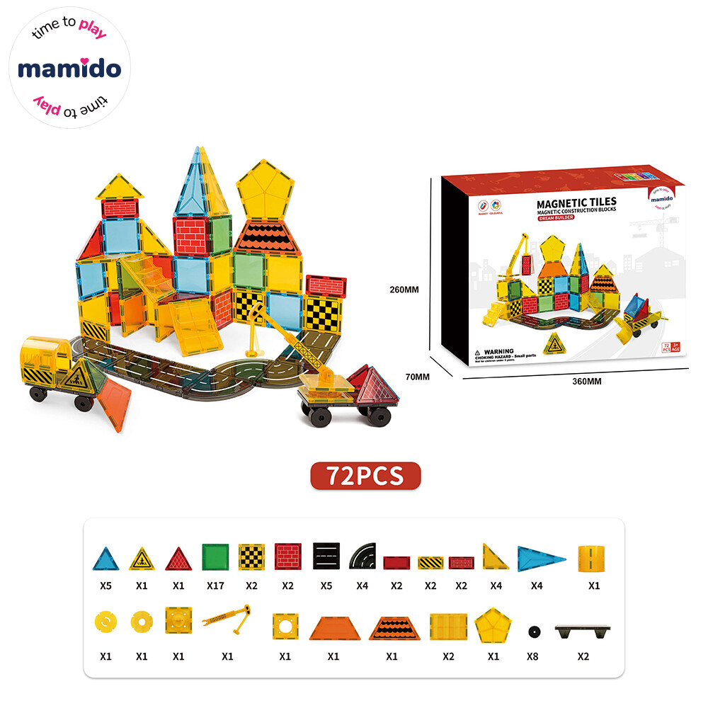 Mamido Magnetická stavebnice dopravní město s jeřábem 72 dílů