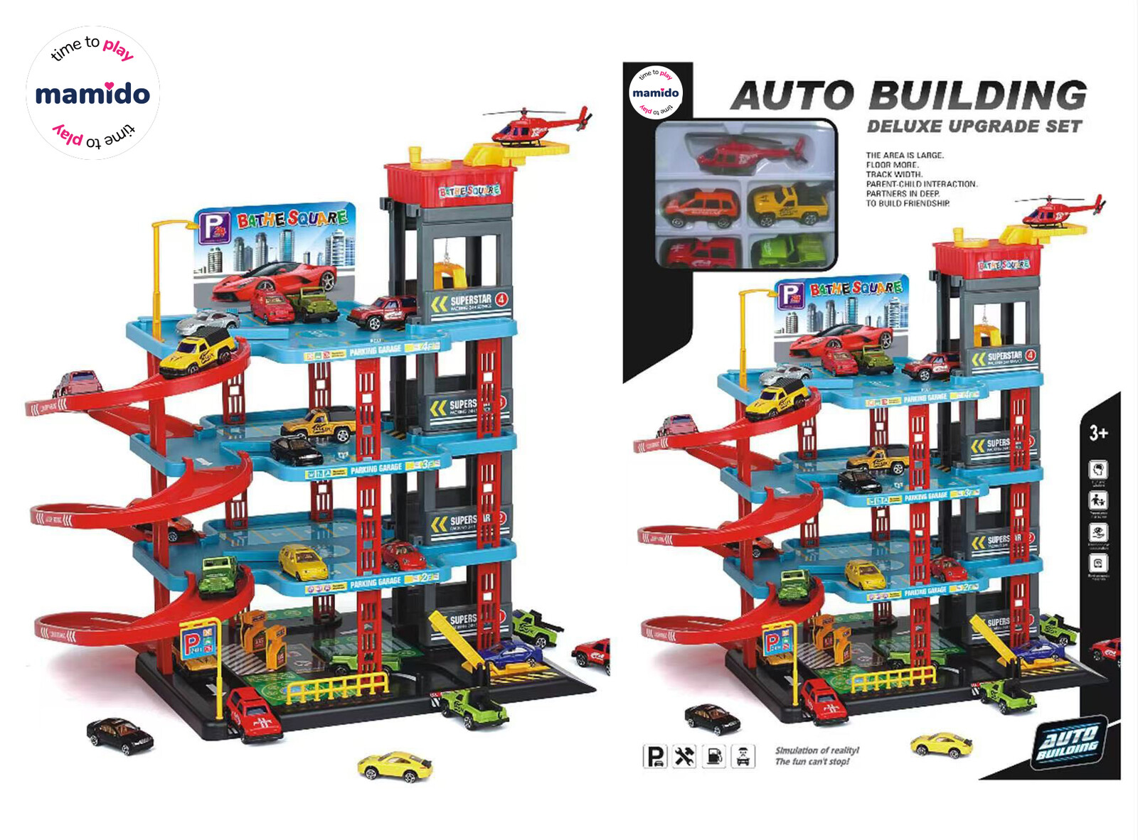 Mamido Patrové parkoviště City Mansion s autíčky, vrtulníkem a výtahem, 4 patra MT1169