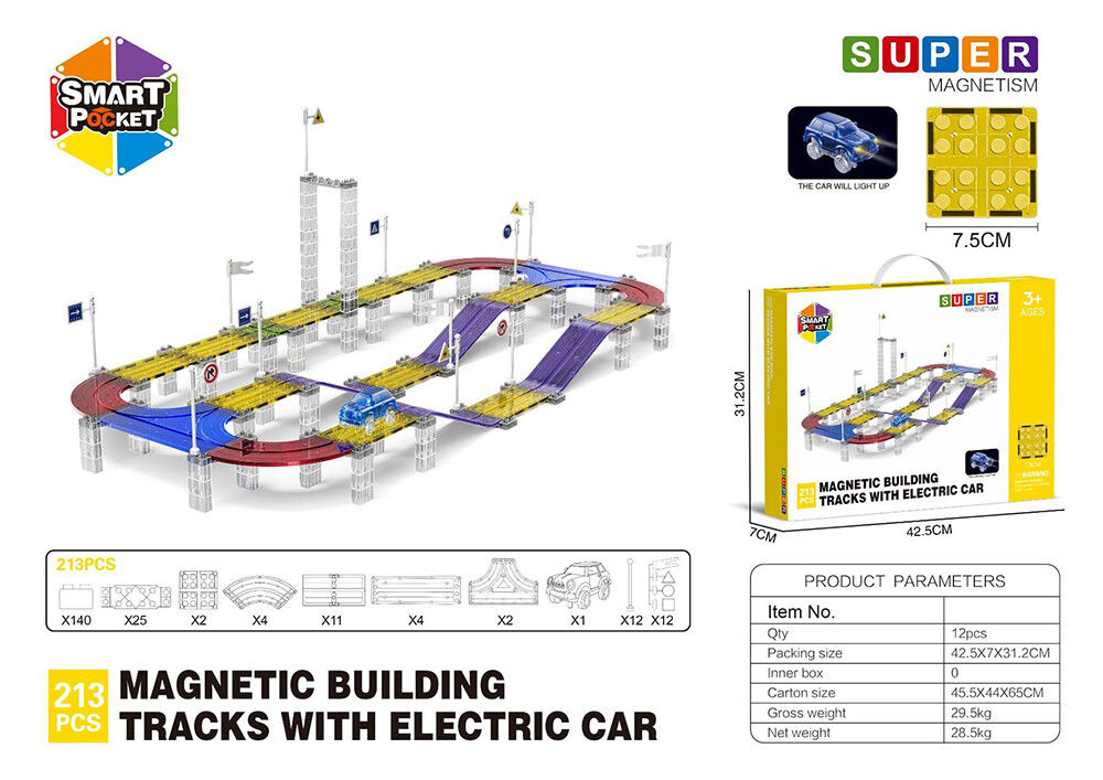 Mamido Magnetická stavebnice závodní dráha s elektrickým autíčkem 213 dílů MT1472