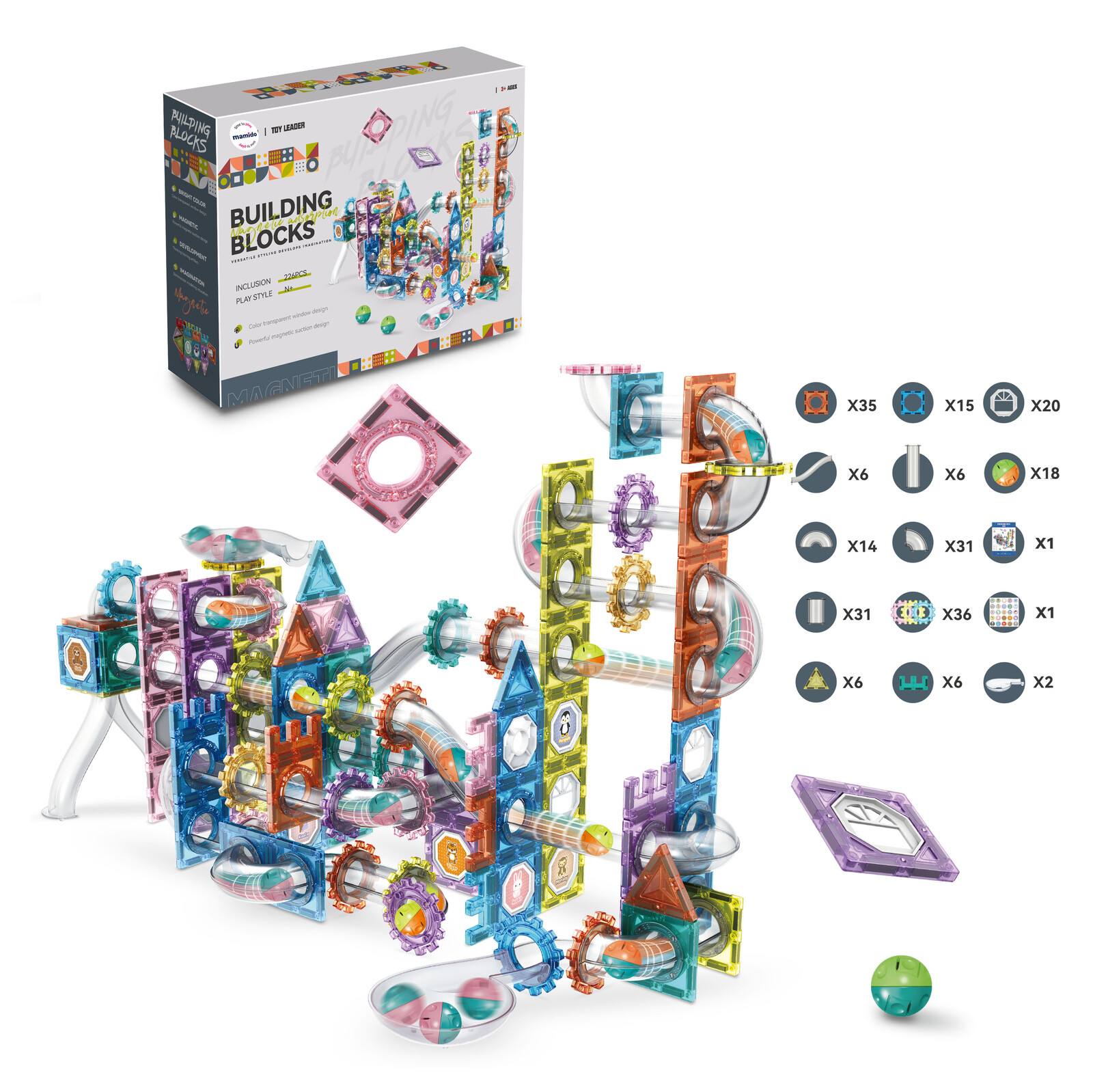 Mamido Magnetická stavebnice kuličková dráha 226 dílů MT1586