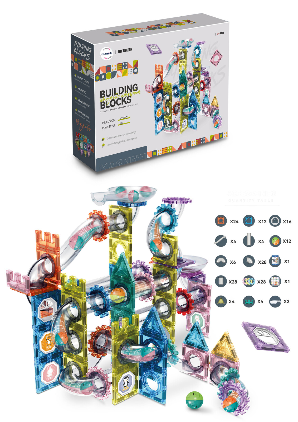 Mamido Magnetická stavebnice kuličková dráha 172 dílů MT1587