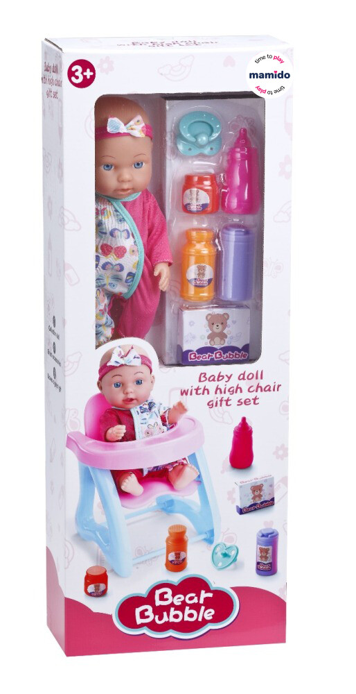 Mamido Panenka miminko s jídelní židličkou, dudlíkem a doplňky 30 cm MT1628