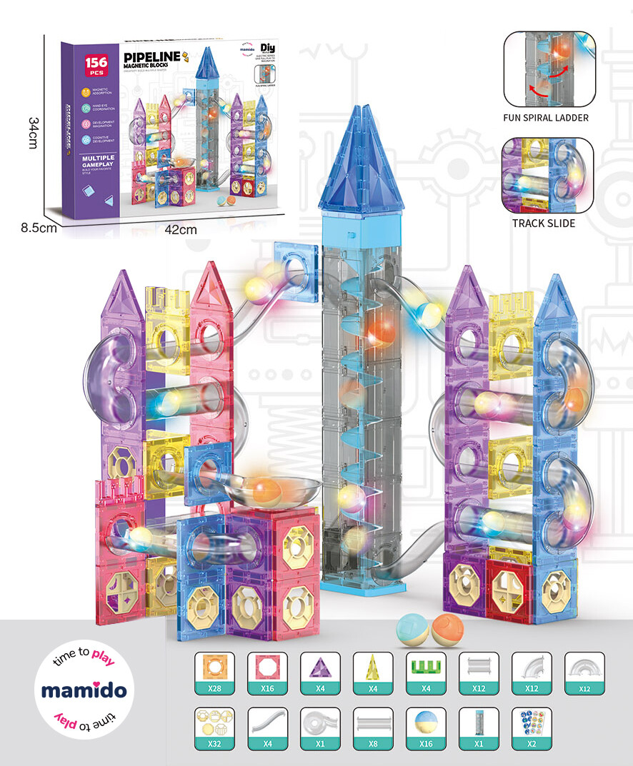 Mamido Barevná magnetická stavebnice kuličková dráha se spirálou 156 dílů