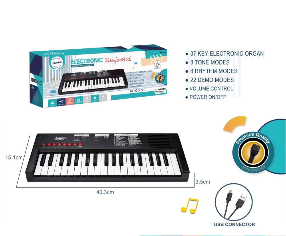 Mamido Dětský keyboard s mikrofonem 37 kláves černý