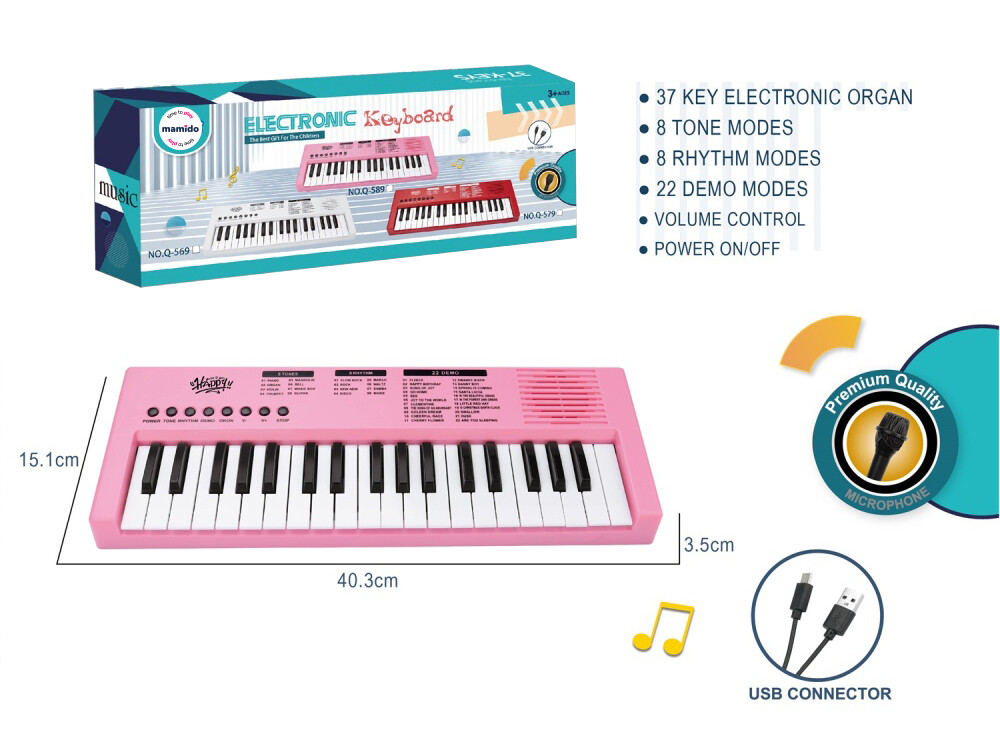 Mamido Dětský keyboard s mikrofonem 37 kláves růžový