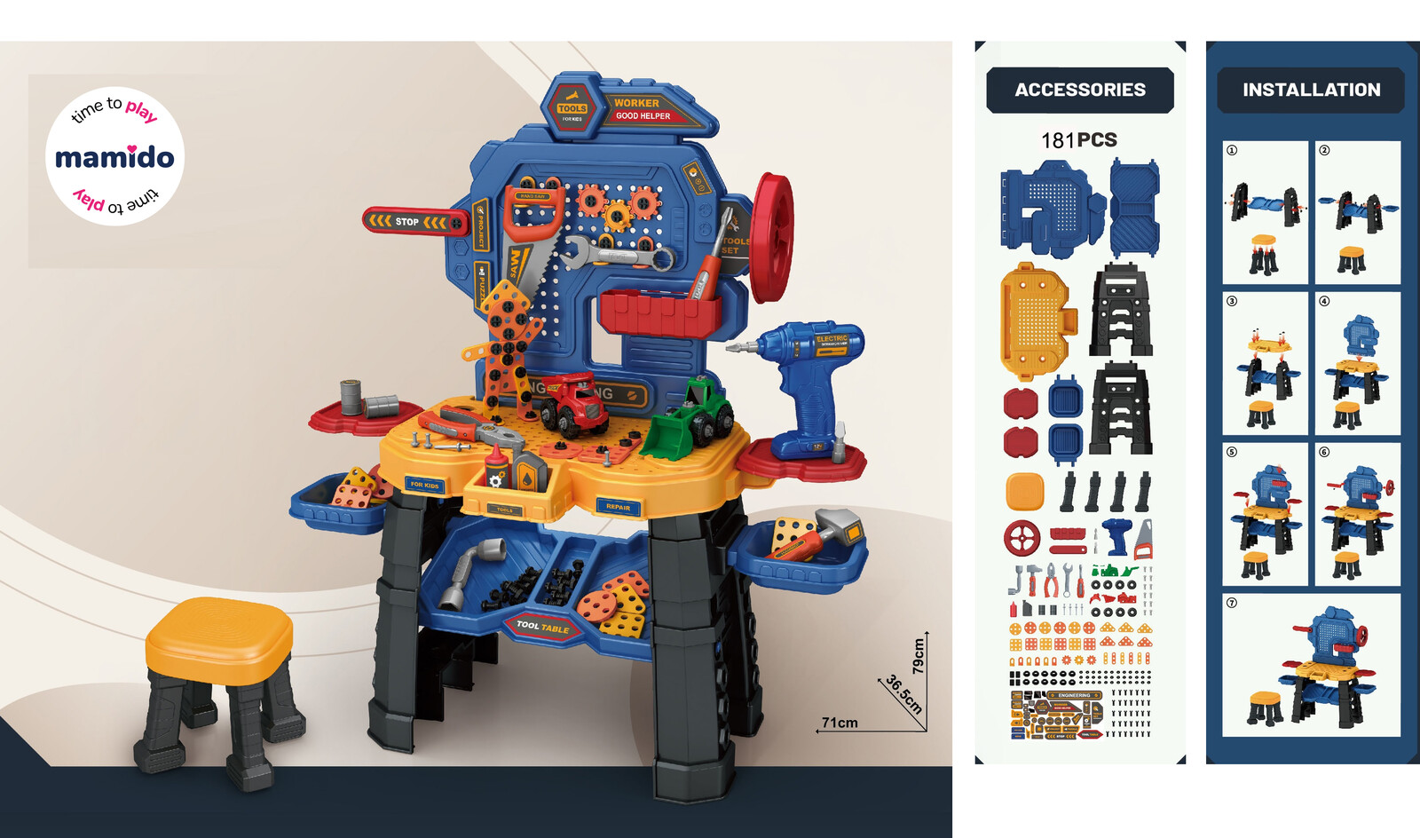 Mamido Velká dětská dílna s nářadím pro kutily 181 dílů
