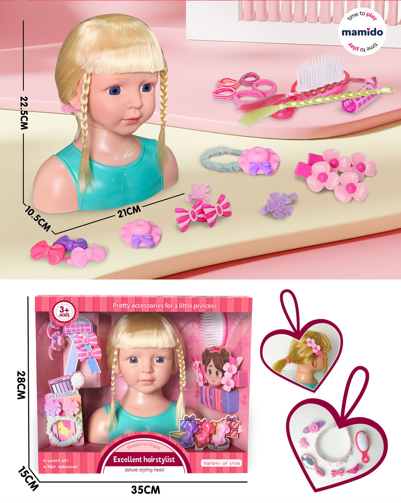 Mamido Česací hlava s doplňky blondýnka MT1577