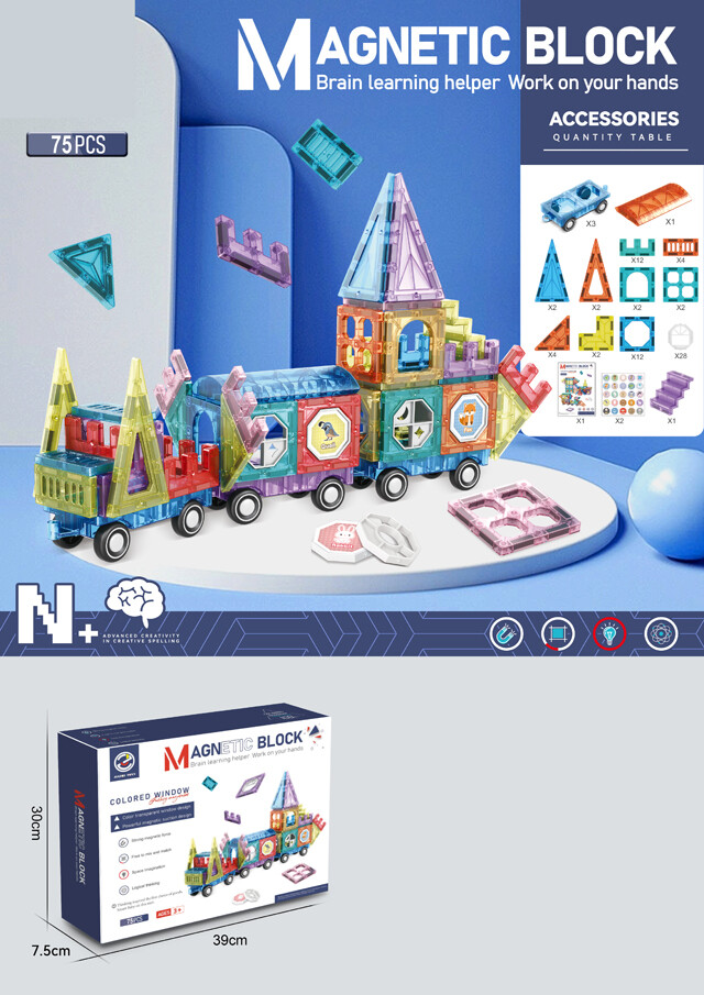 Mamido Barevná magnetická stavebnice vláček, autíčka 75 dílů MT1591