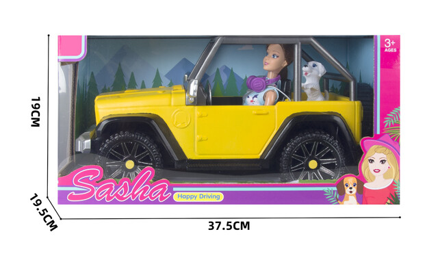 Mamido Panenka s pejskem a terénní autíčko Sasha 29 cm žluté MT1611