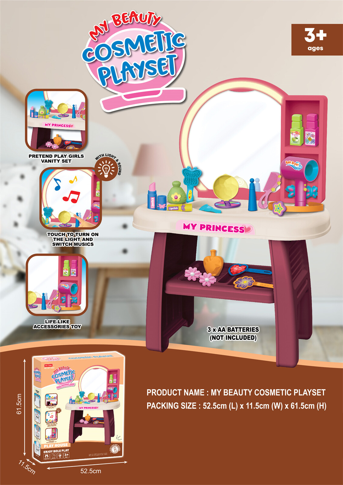 Mamido Interaktivni kosmetický stoleček se světly a zvuky s příslušenstvím MT1620