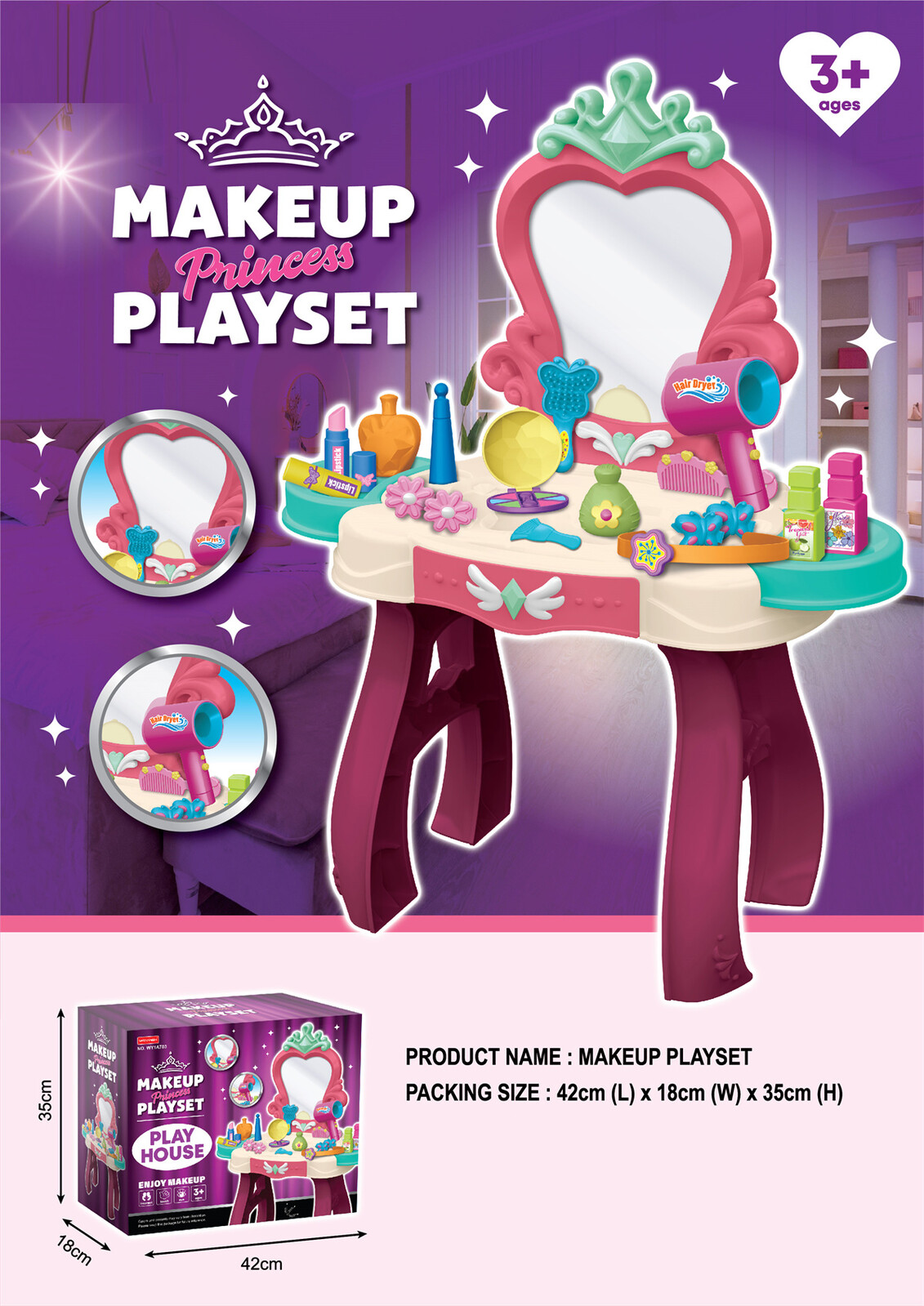 Mamido Kosmetický stoleček s příslušenstvím Makeup Princess set MT1621