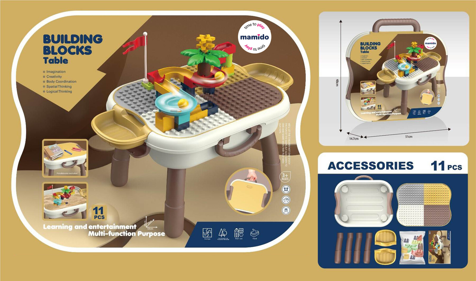 Mamido Dětský stavebnicový stoleček s kostkami kuličková dráha MT1601