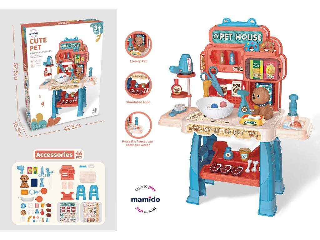 Mamido Dětský stoleček malý veterinář - péče o domácí mazlíčky 46 dílů