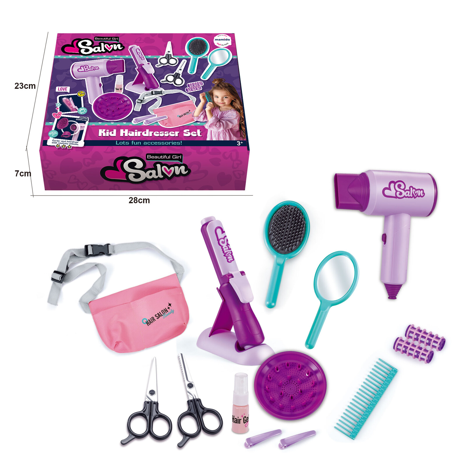 Mamido Dětský kadeřnický set s fénem a kulmou se světly Hairdresser Set MT1364